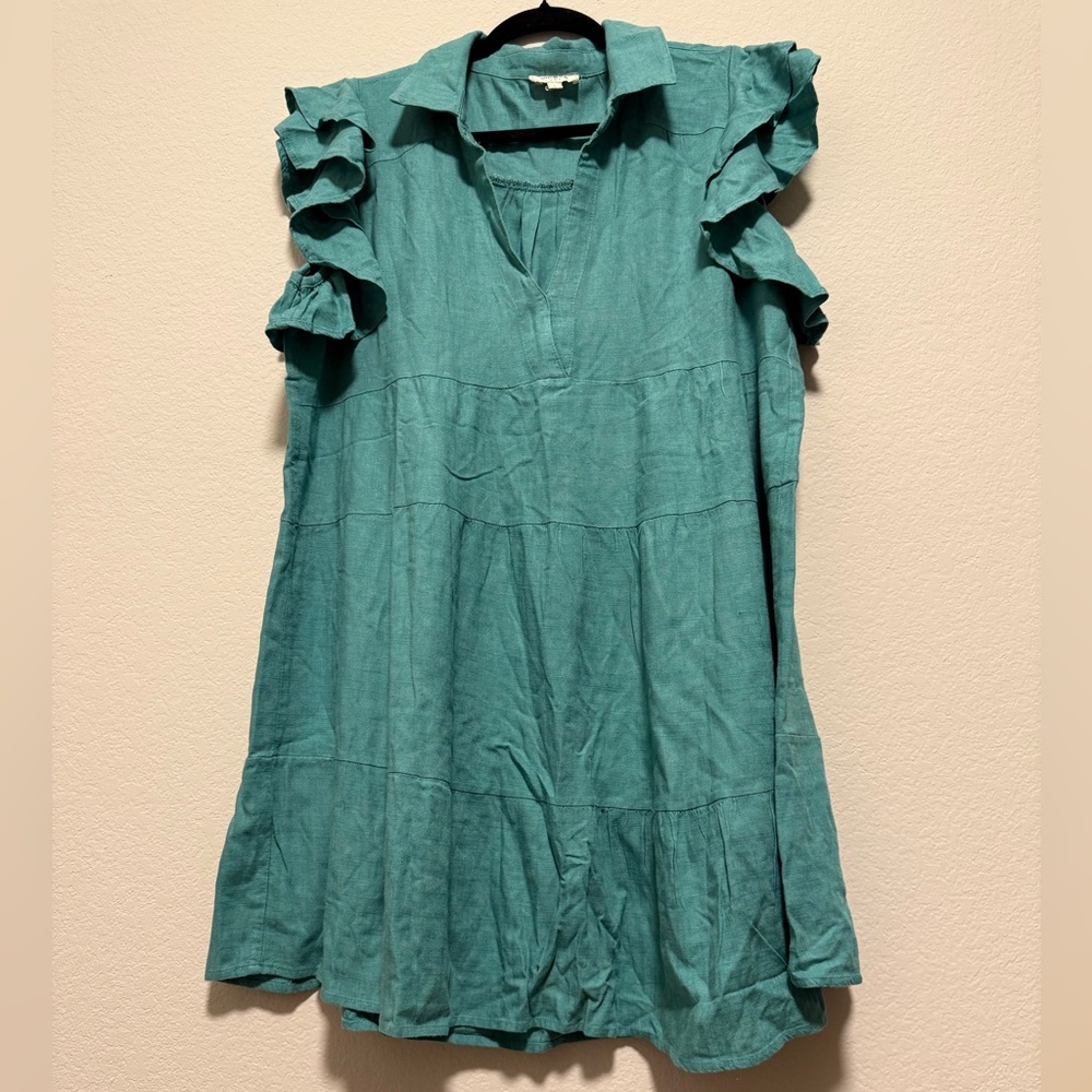 Umgee Teal Ruffle Sleeve Tunic